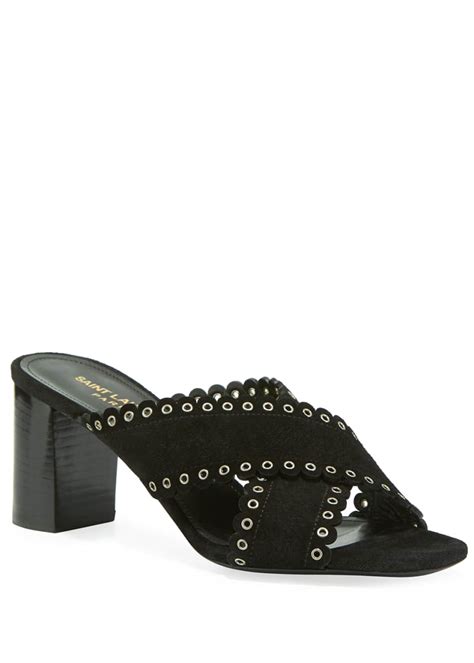 Saint Laurent Loulou Suede Slide Sandals with Eyelets